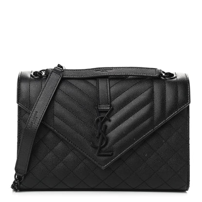 Saint Laurent Grain De Poudre Textured Mixed Matelasse Triquilt Medium Monogram Satchel Black 1 of 9