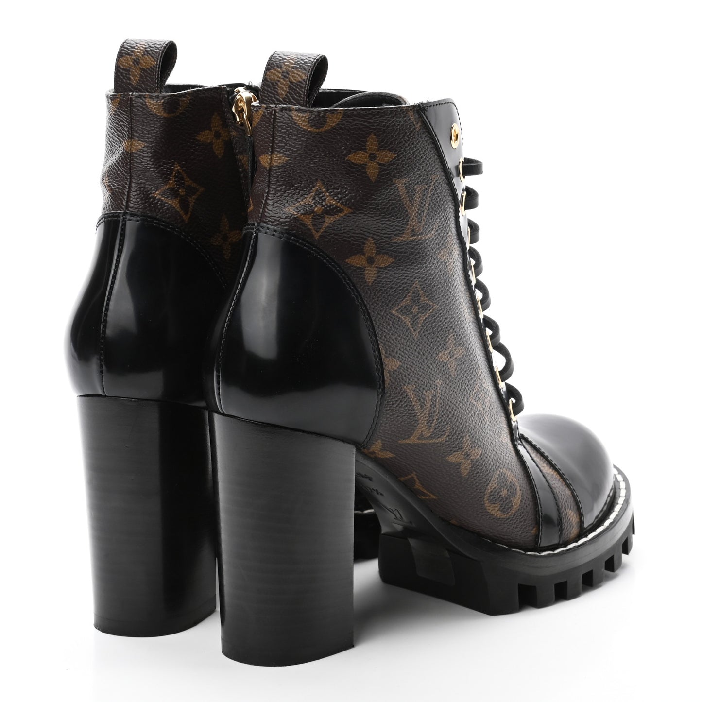 Patent Calfskin Monogram Star Trail Ankle Boots 37.5 Black