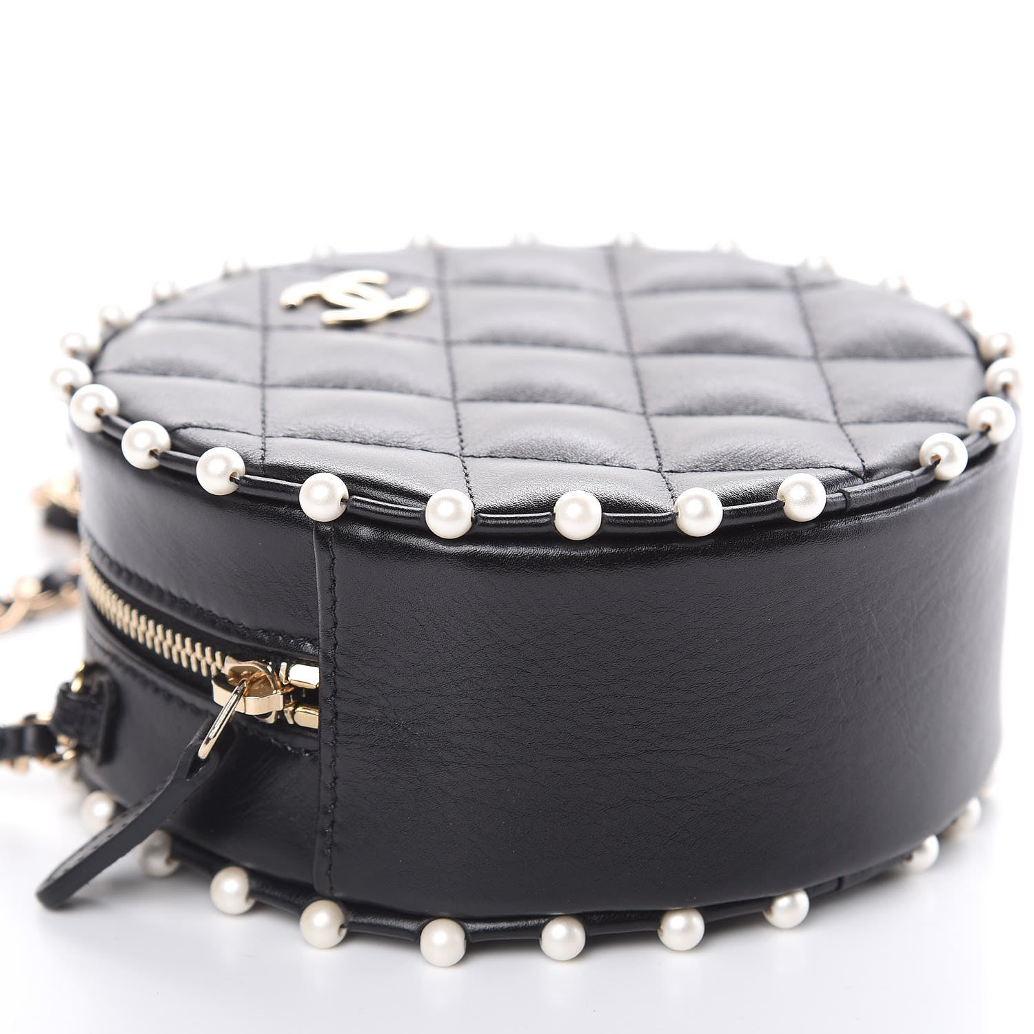 Chanel Calfskin Quilted Pearl Round Clutch With Chain Black 8 of 11
