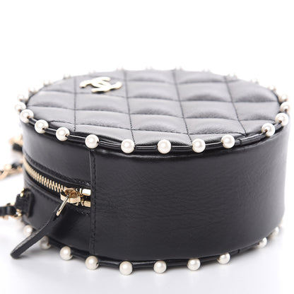 Chanel Calfskin Quilted Pearl Round Clutch With Chain Black 8 of 11