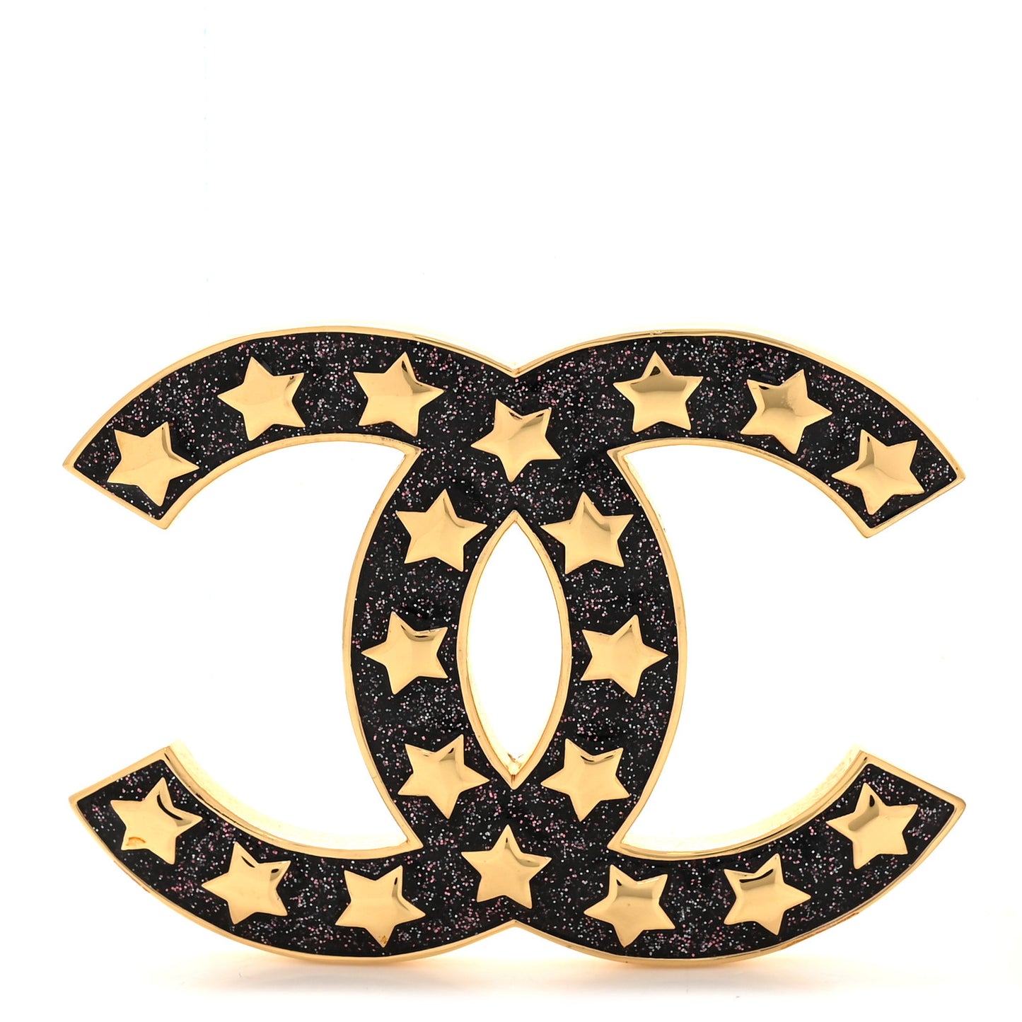 Metal Resin CC Star Brooch Gold Black