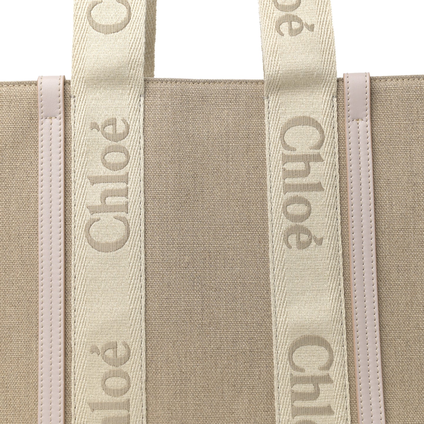 Linen Calfskin Medium Woody Ribbon Tote Cement Pink