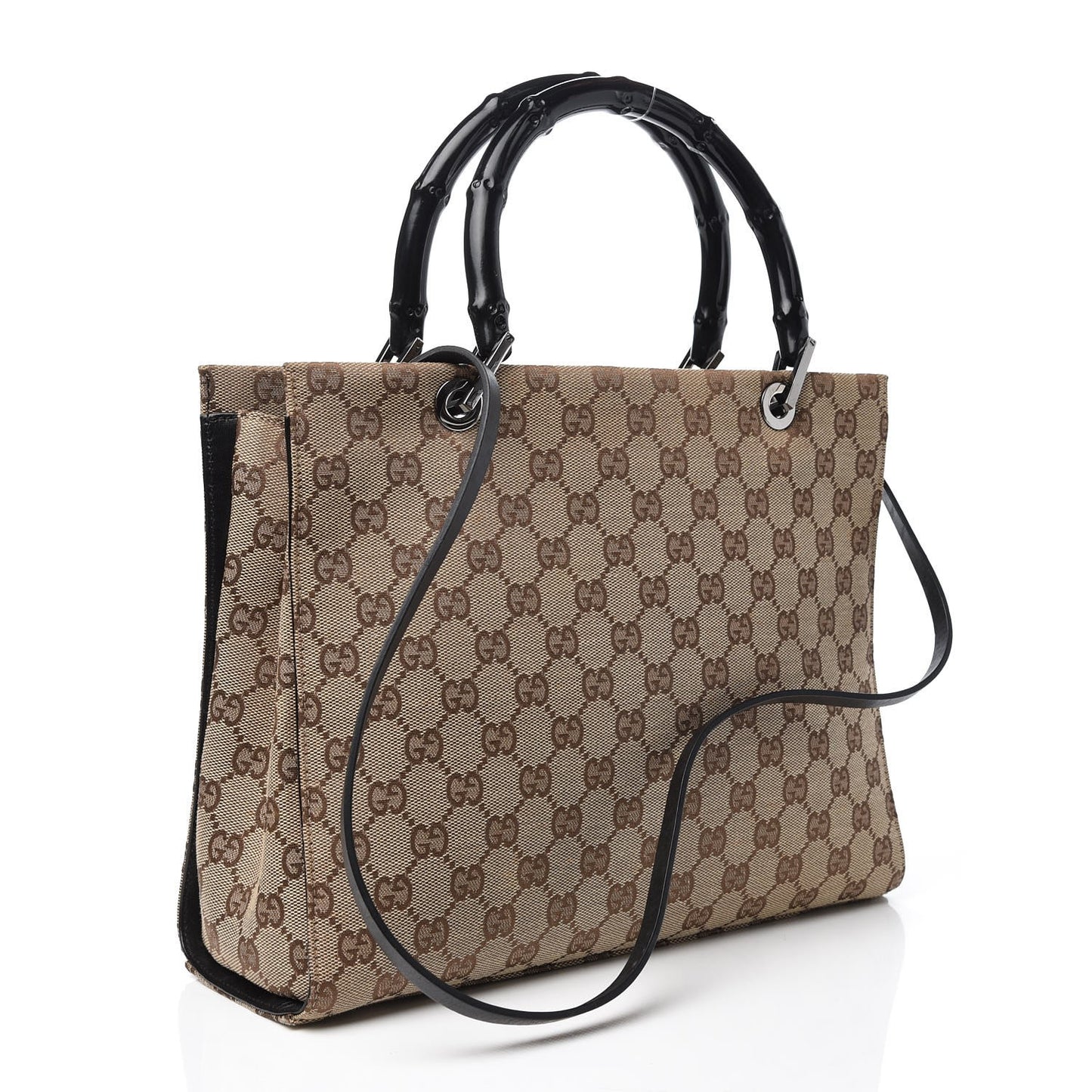 Monogram Bamboo Top Handle Tote Black