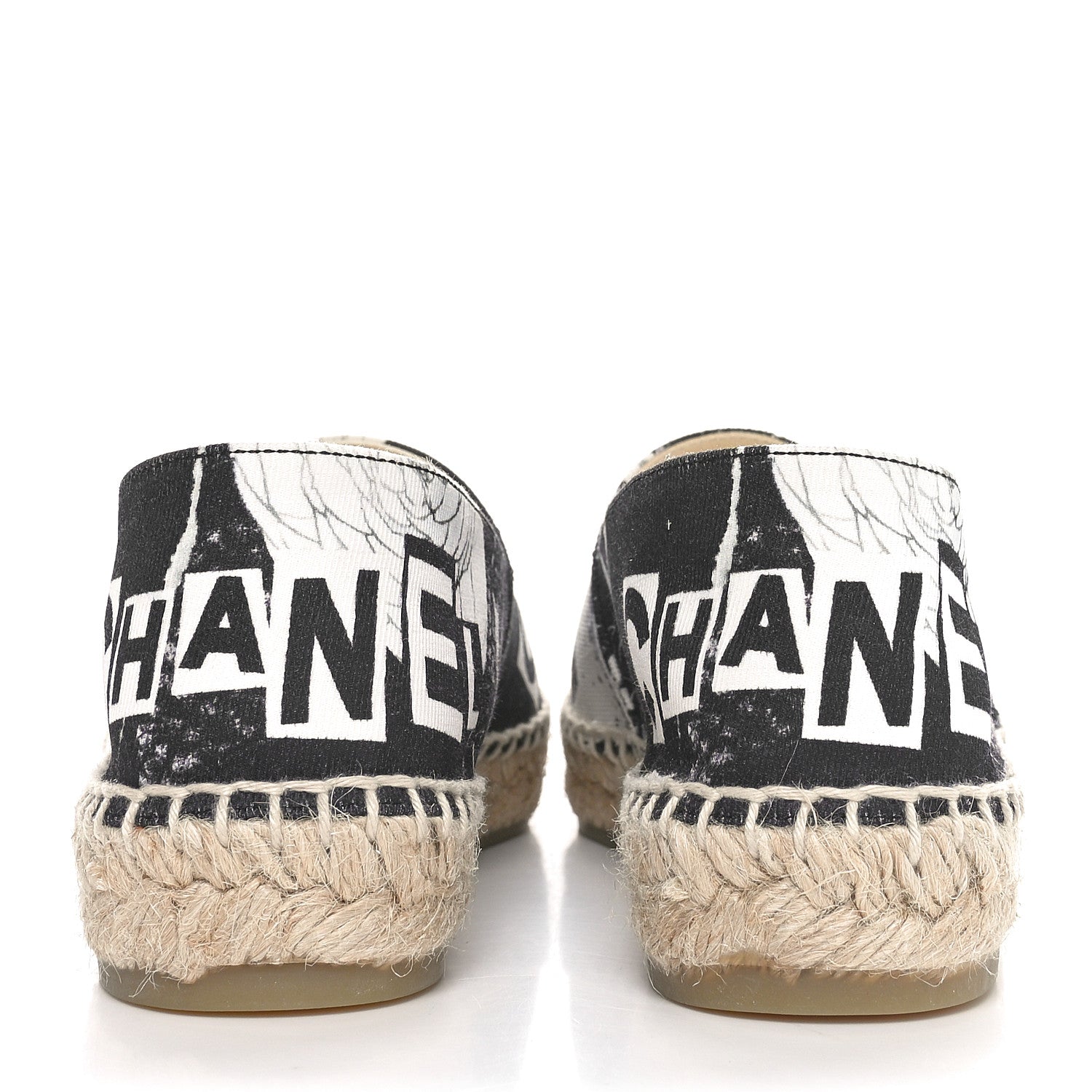 Chanel Printed Canvas Grosgrain 31 Rue Cambon Espadrilles 36 Black White 5 of 9