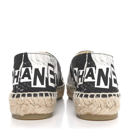 Chanel Printed Canvas Grosgrain 31 Rue Cambon Espadrilles 36 Black White 5 of 9