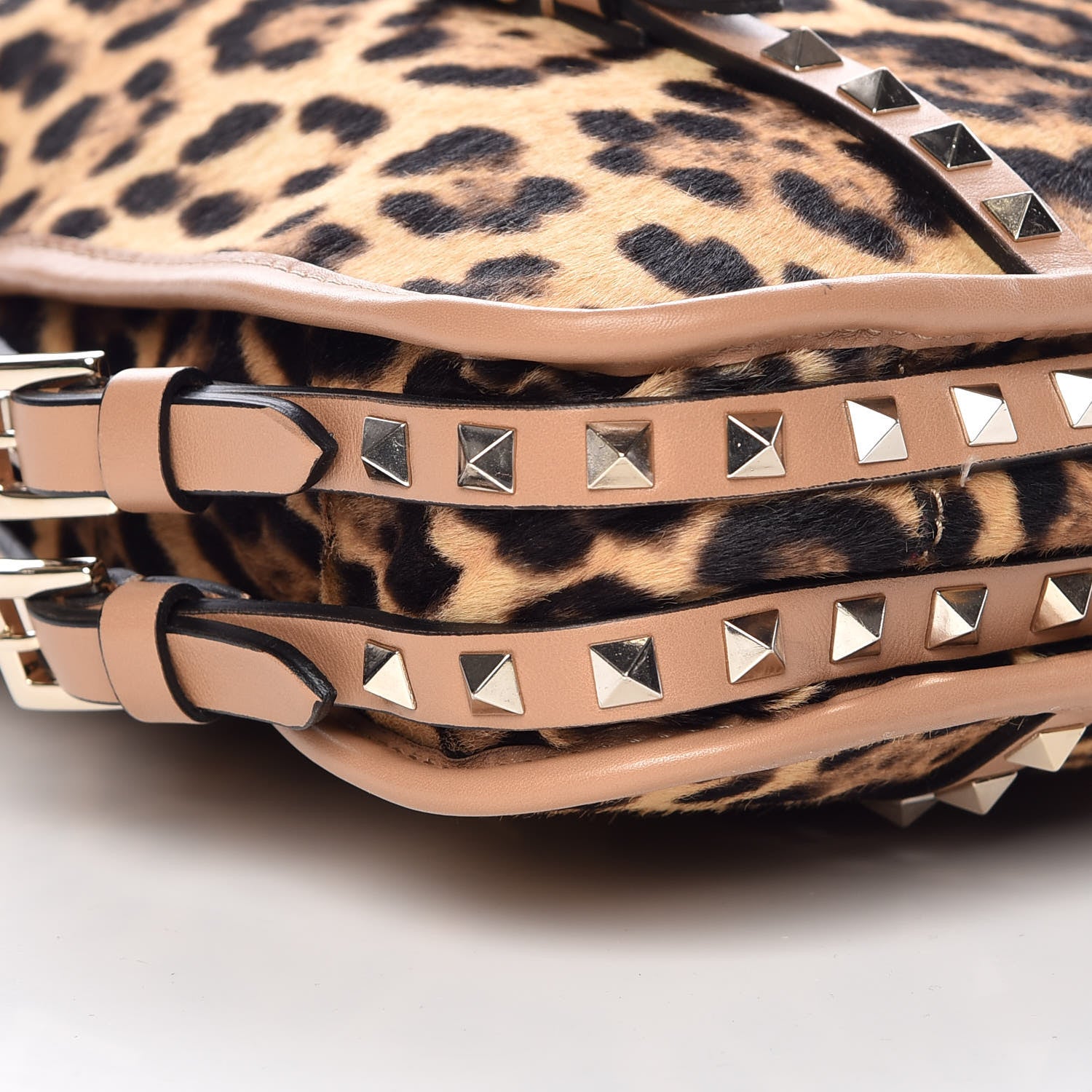 Valentino Garavani Calf Hair Leopard Print Rockstud Shopper Tote Tan 8 of 10