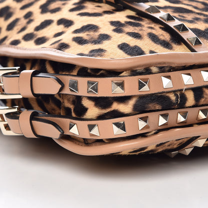 Valentino Garavani Calf Hair Leopard Print Rockstud Shopper Tote Tan 8 of 10