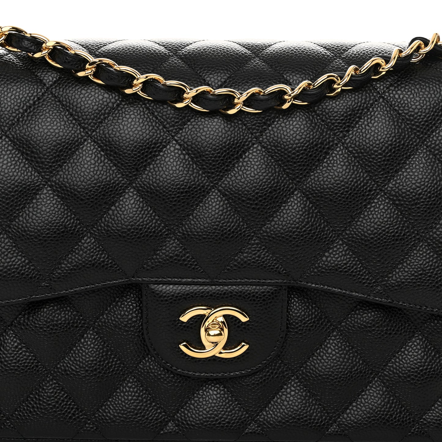 Caviar Quilted Jumbo Double Flap Black
