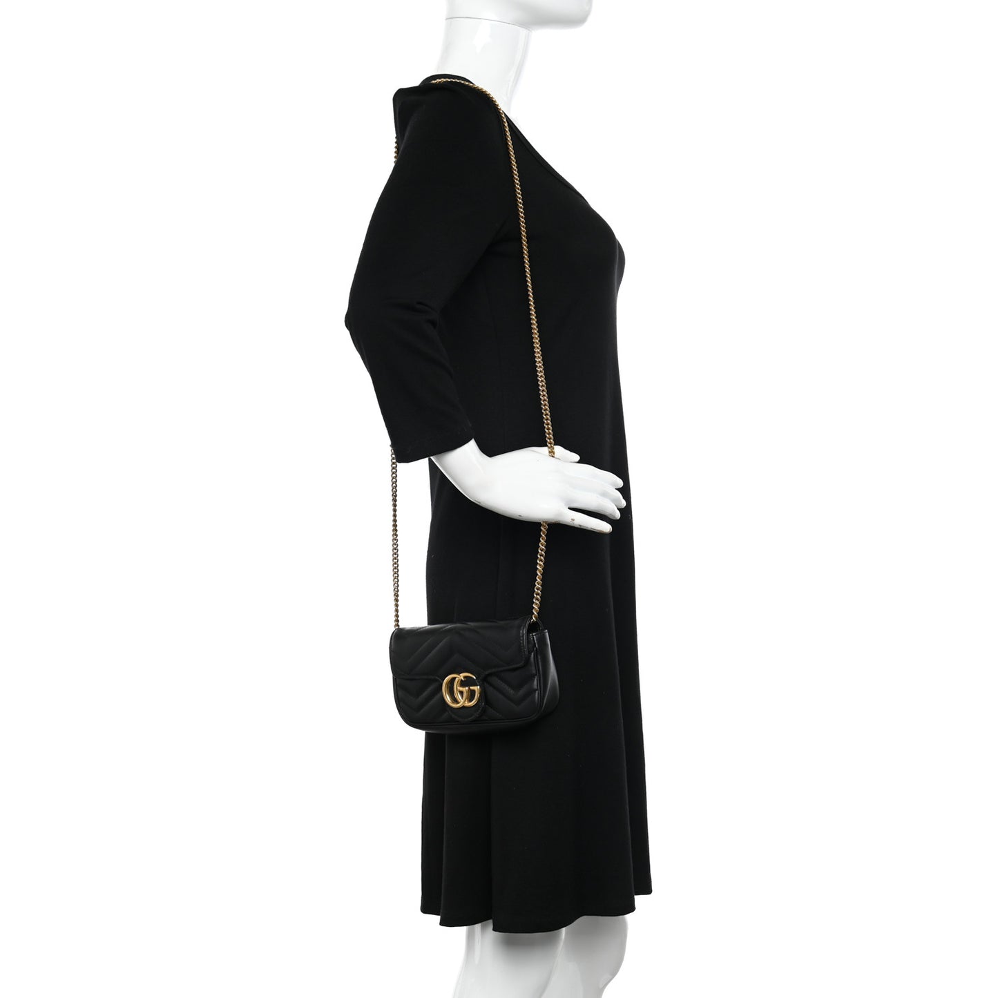 Calfskin Matelasse Super Mini GG Marmont Shoulder Bag Black