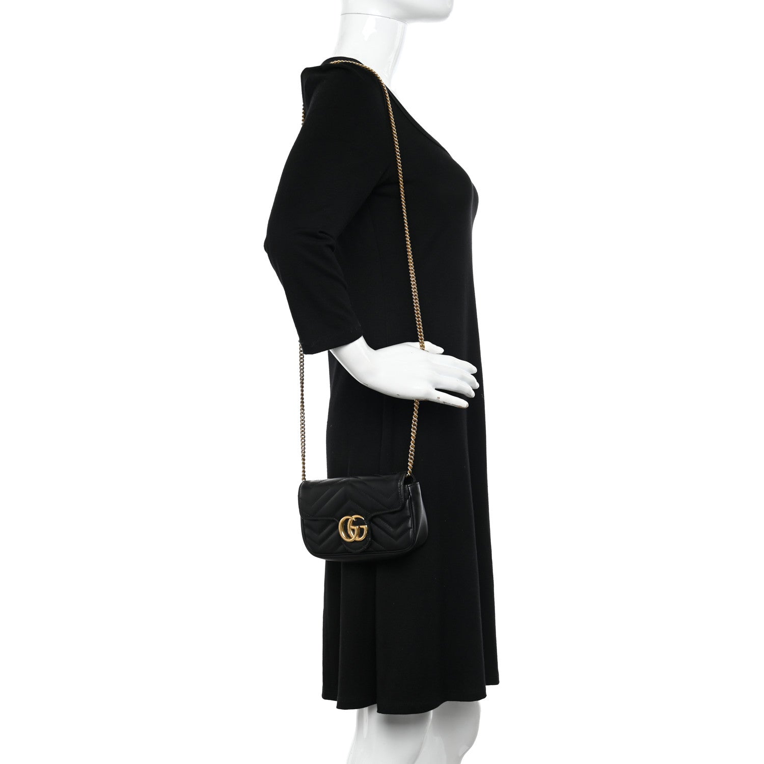 Gucci Calfskin Matelasse Super Mini GG Marmont Shoulder Bag Black 2 of 11