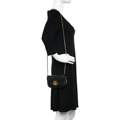 Gucci Calfskin Matelasse Super Mini GG Marmont Shoulder Bag Black 2 of 11