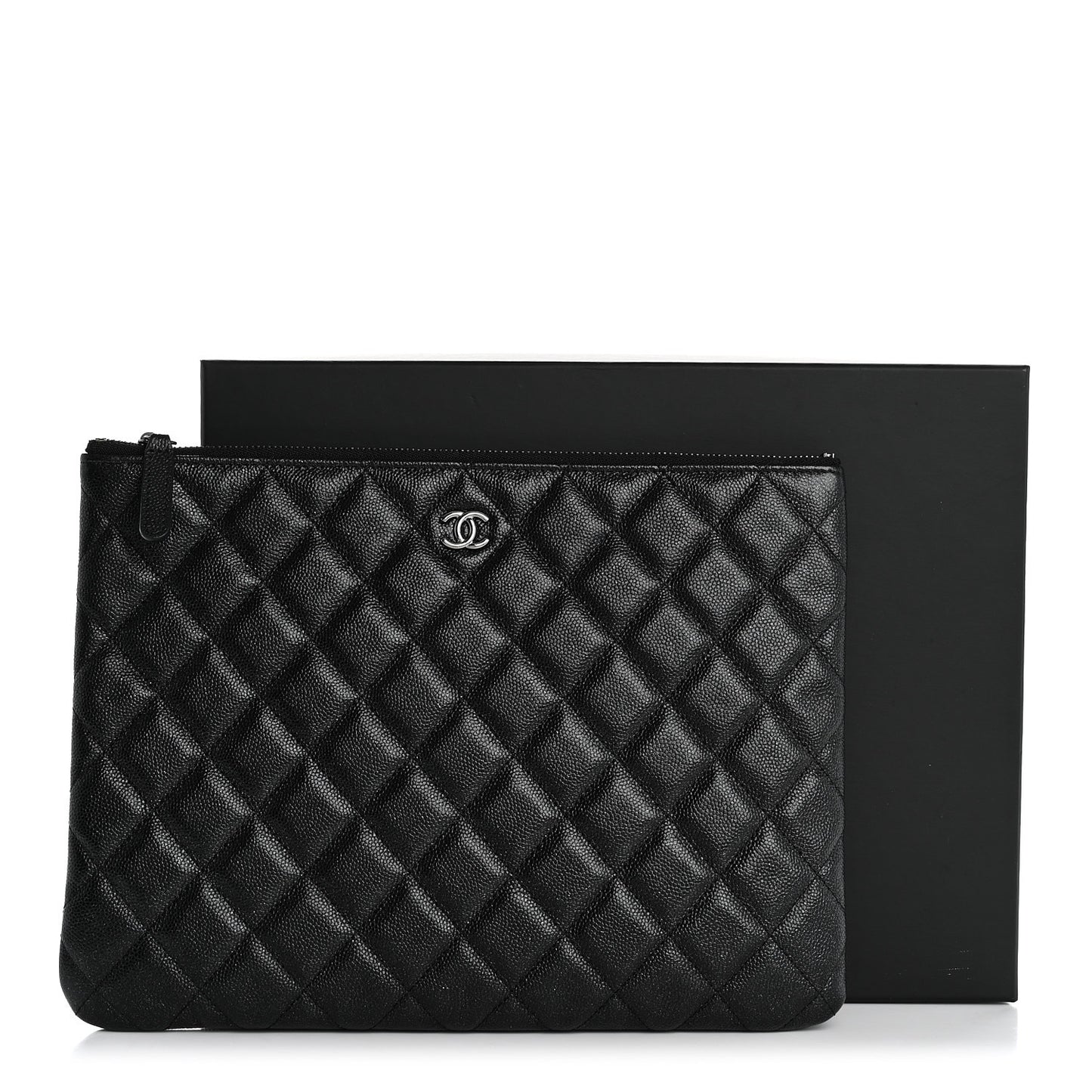 Iridescent Caviar Quilted Medium Cosmetic Case Black