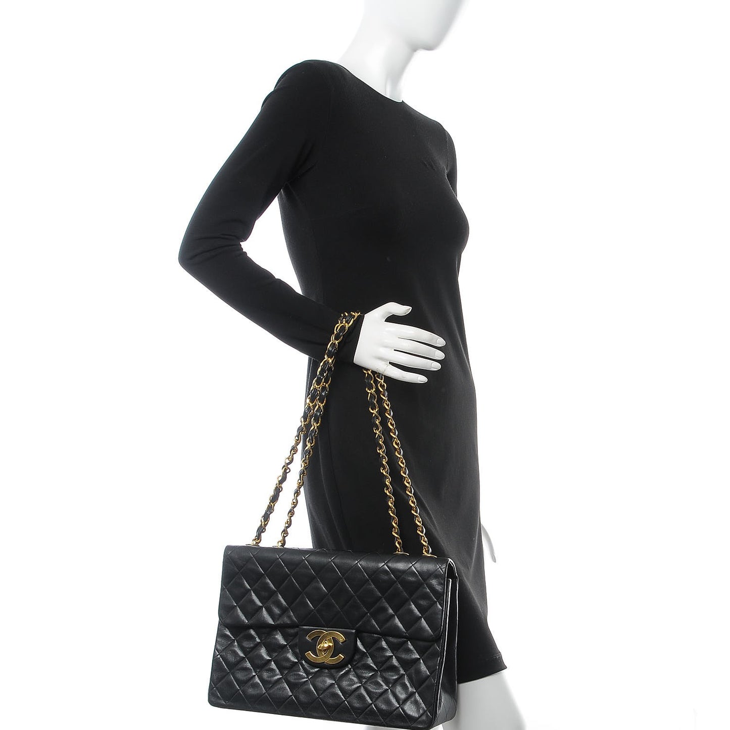 Lambskin Quilted XL Jumbo Single Flap Black