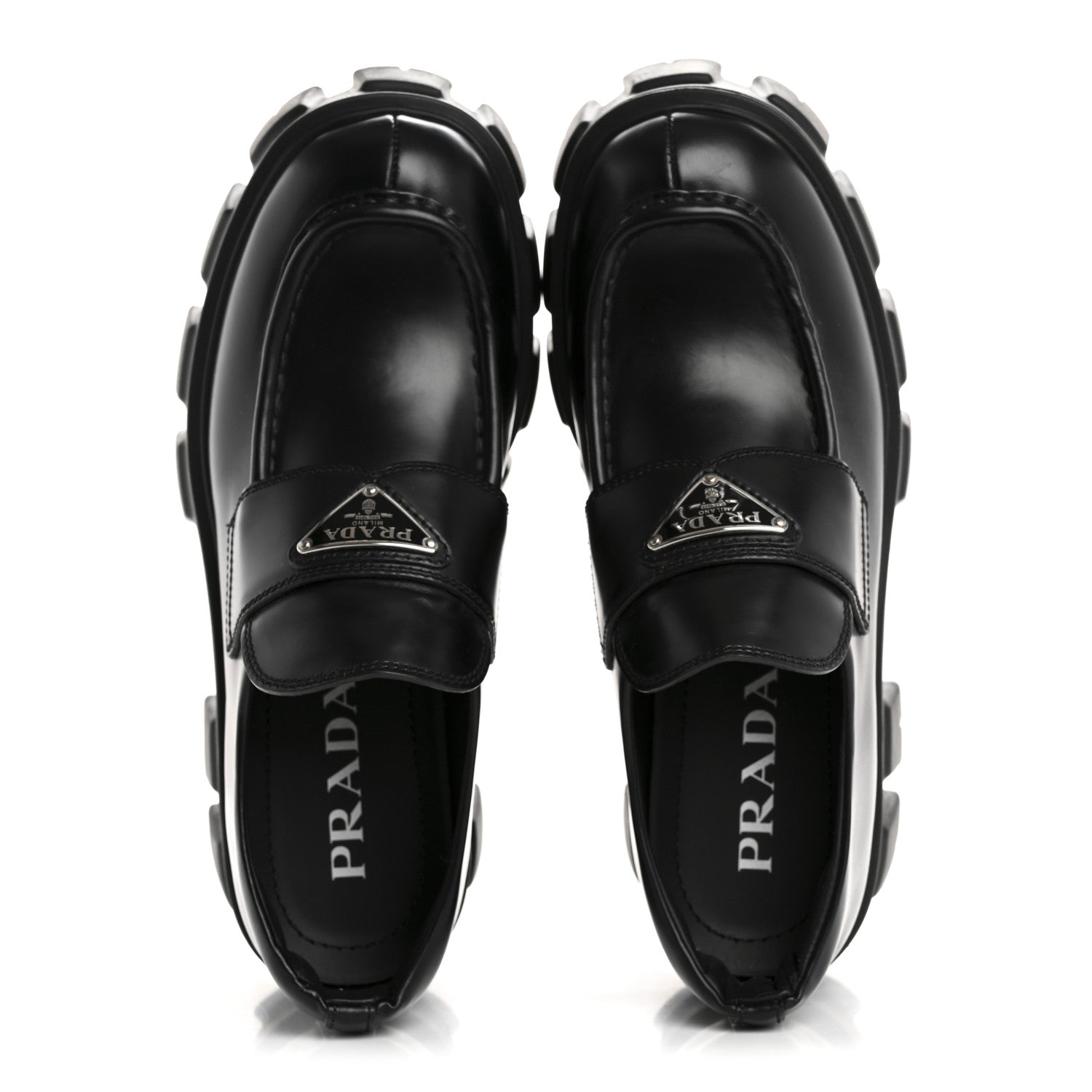 Prada Spazzolato Rois Metal Triangle Logo Monolith 55mm Loafers 38 Black 2 of 11