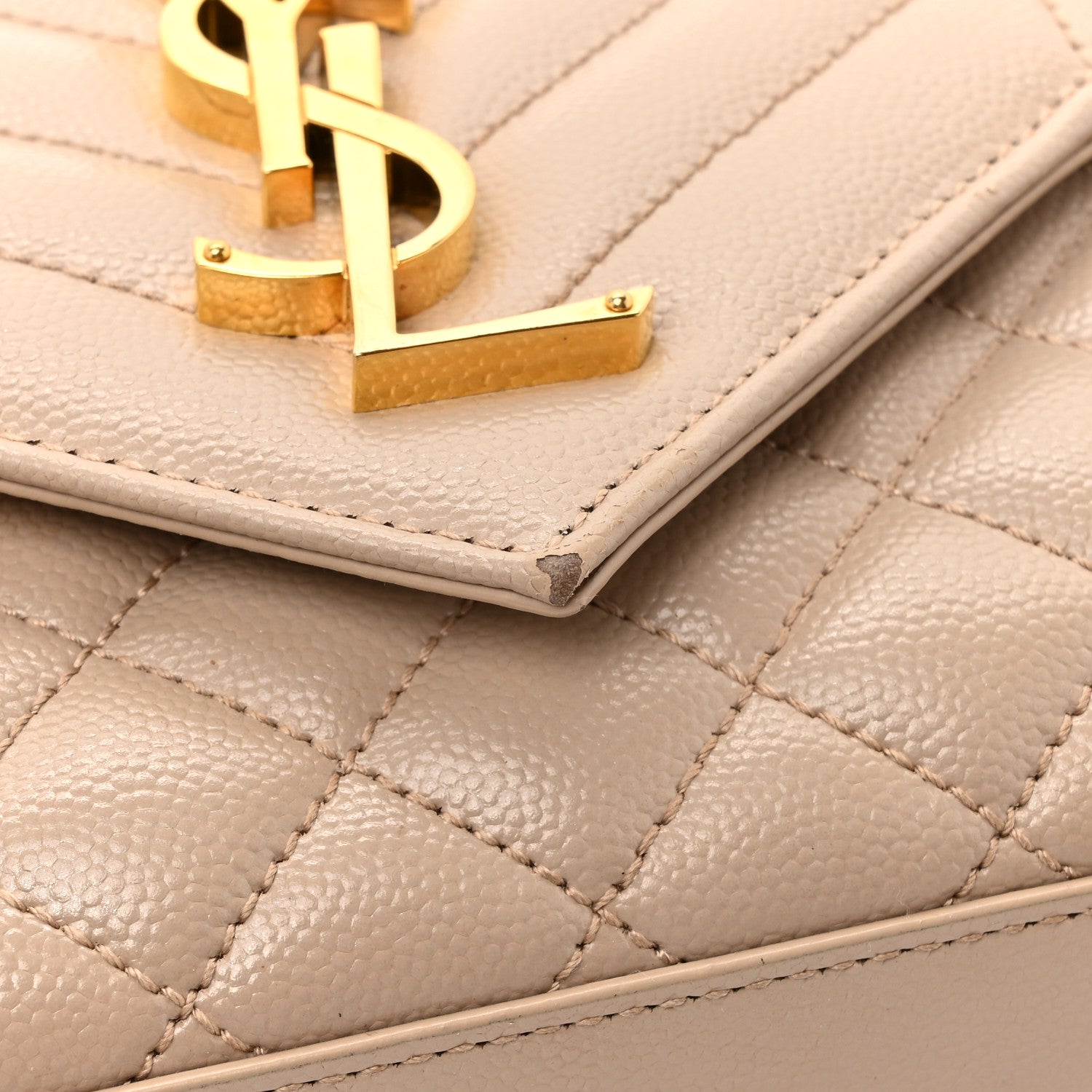 Saint Laurent Grain De Poudre Textured Mixed Matelasse Triquilt Small Monogram Satchel Dark Beige 15 of 16