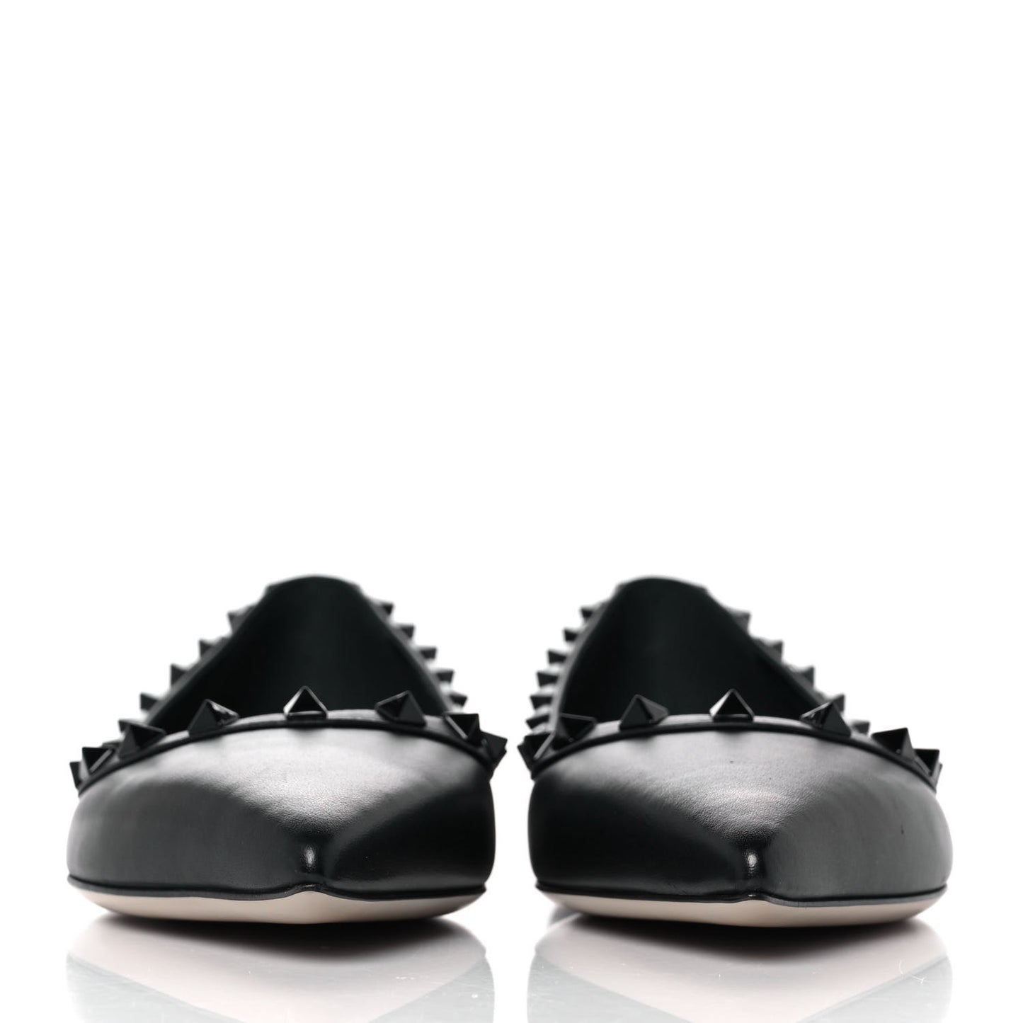 Calfskin Lacquered Monochrome Rockstud Ballerina Flats 38.5 Black