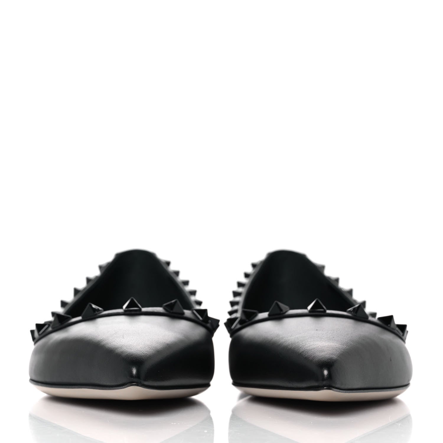 Valentino Garavani Calfskin Lacquered Monochrome Rockstud Ballerina Flats 38.5 Black 2 of 10