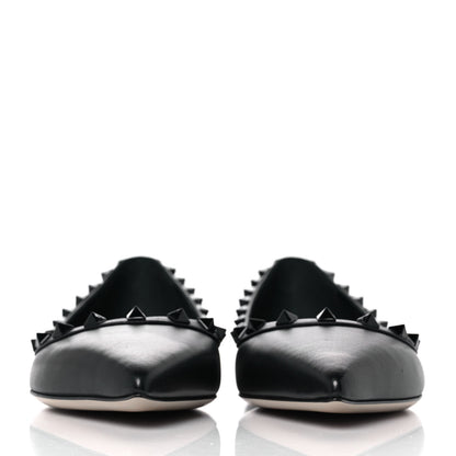 Valentino Garavani Calfskin Lacquered Monochrome Rockstud Ballerina Flats 38.5 Black 2 of 10