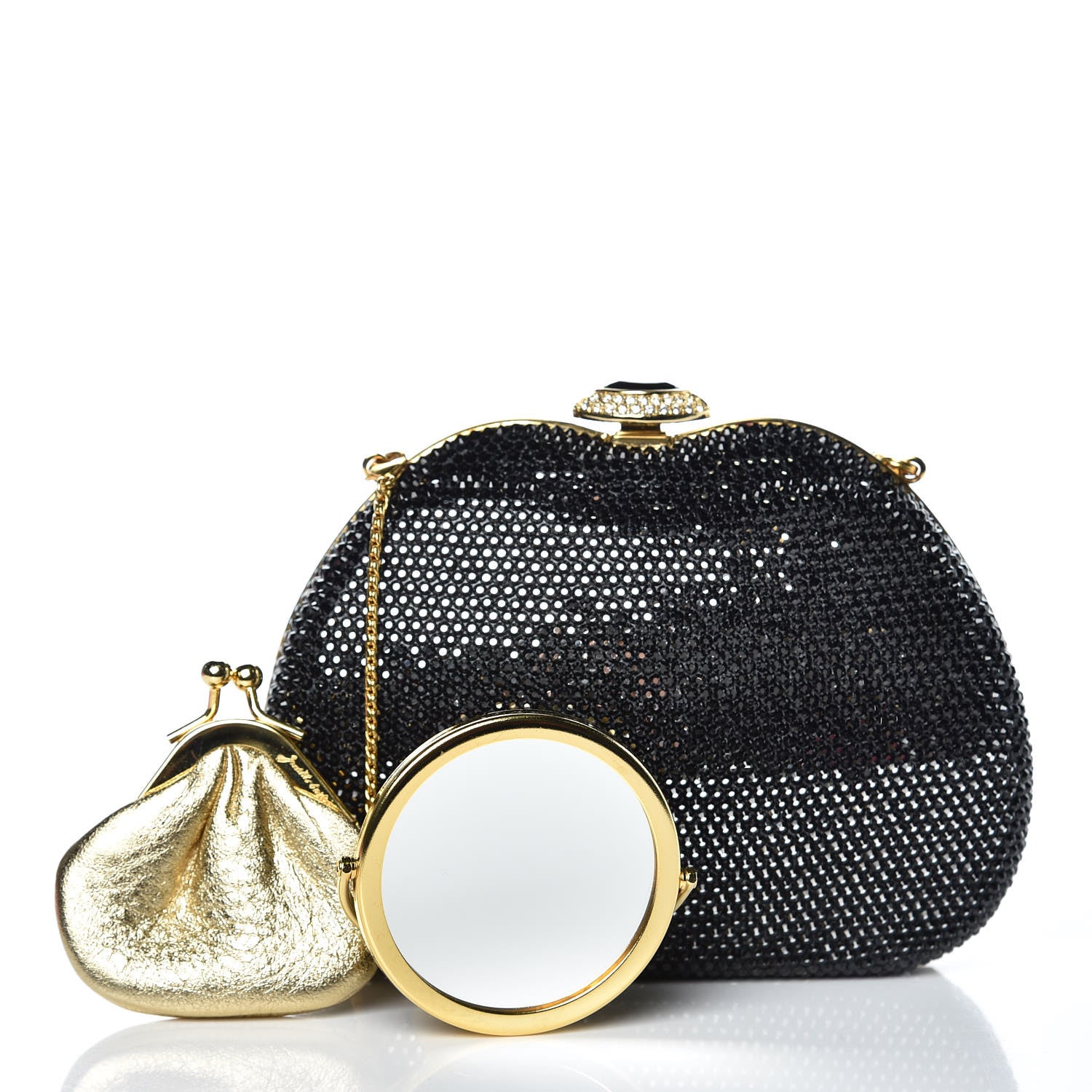 Judith Leiber Swarovski Crystal Minaudiere Clutch Black Gold 3 of 9