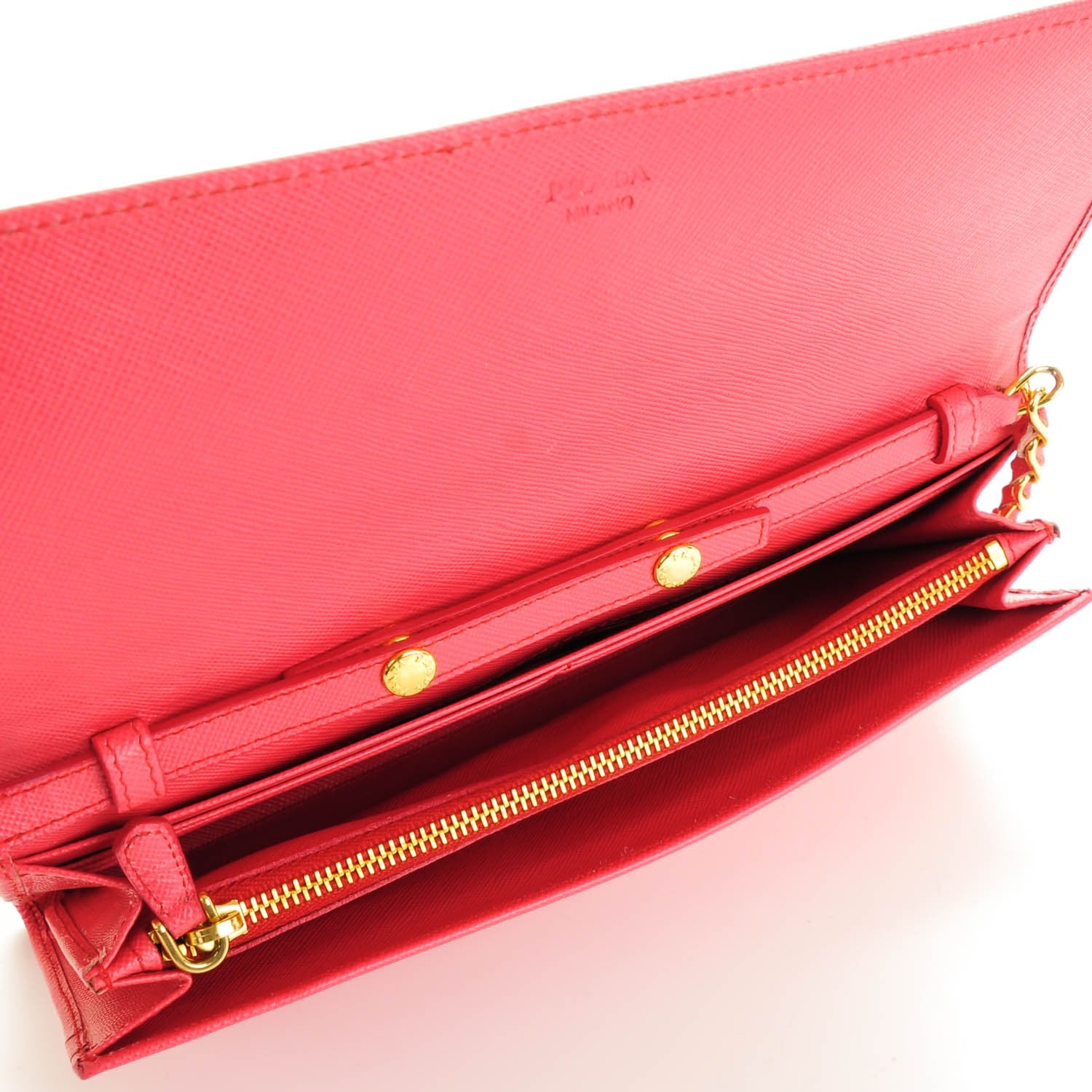Prada Saffiano Metal Oro Chain Wallet Peonia 5 of 9