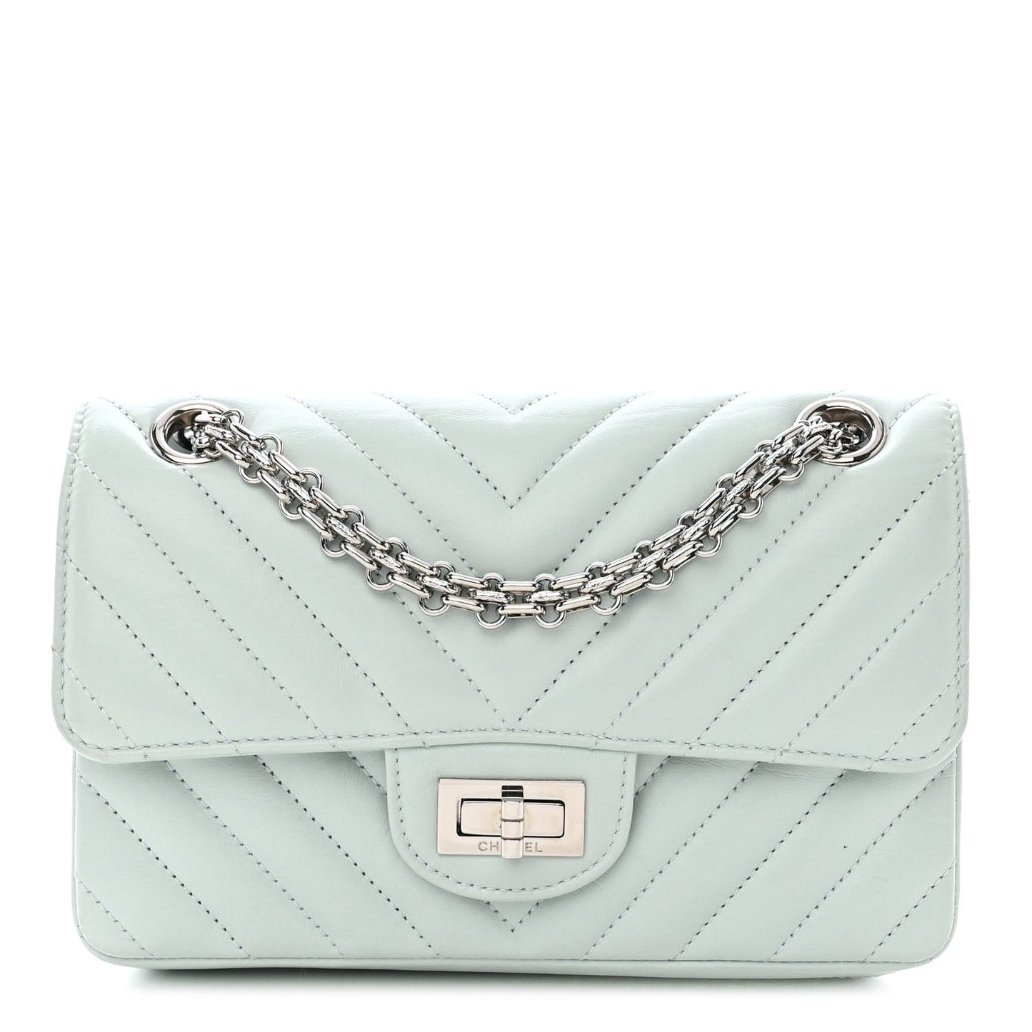 Aged Calfskin Chevron Quilted 2.55 Reissue Mini Flap Light Blue