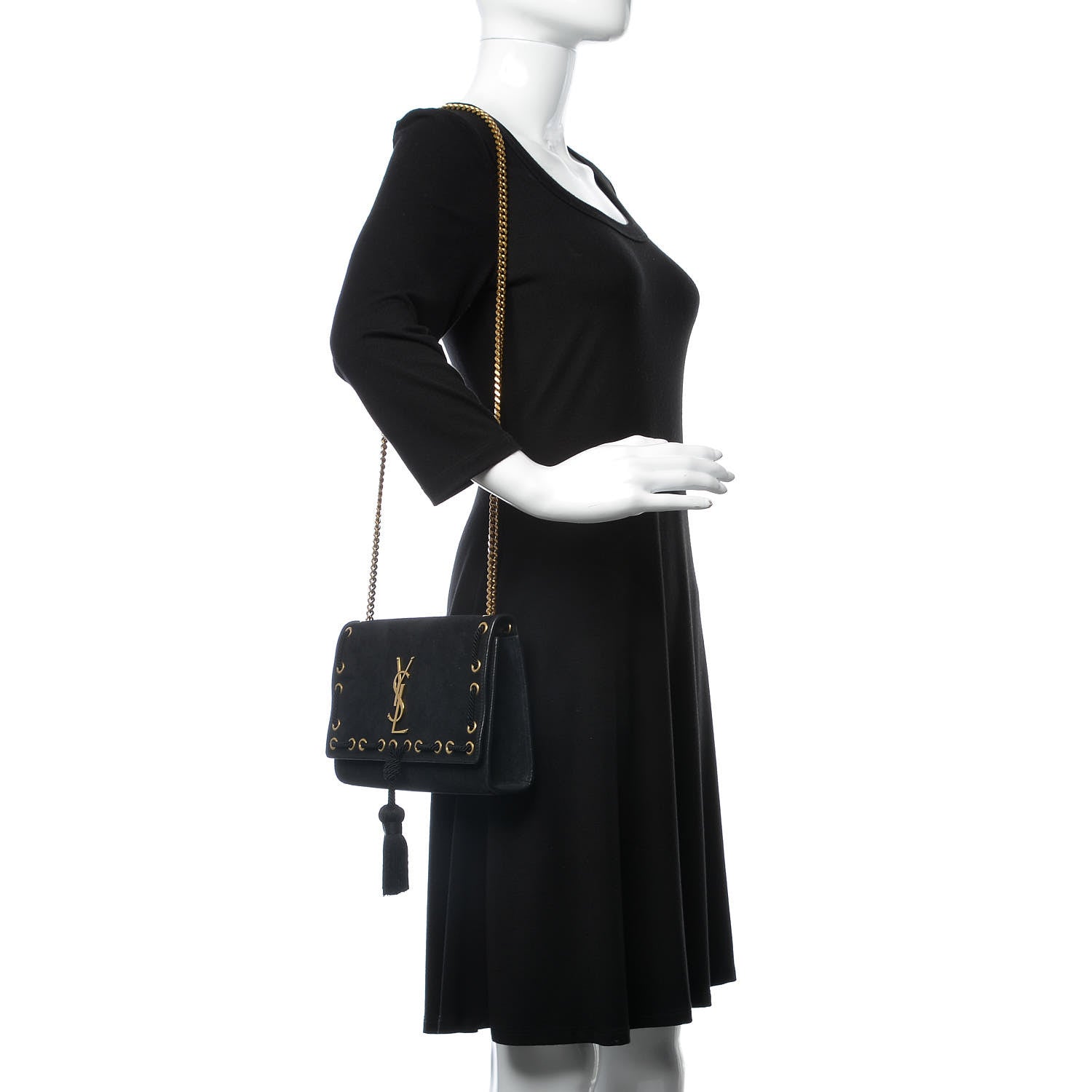 Saint Laurent Suede Rope Stitch Medium Monogram Kate Satchel Black 2 of 7