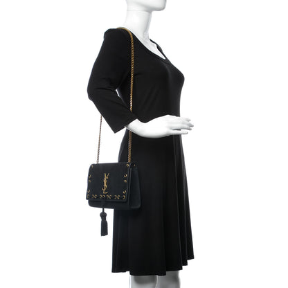 Saint Laurent Suede Rope Stitch Medium Monogram Kate Satchel Black 2 of 7