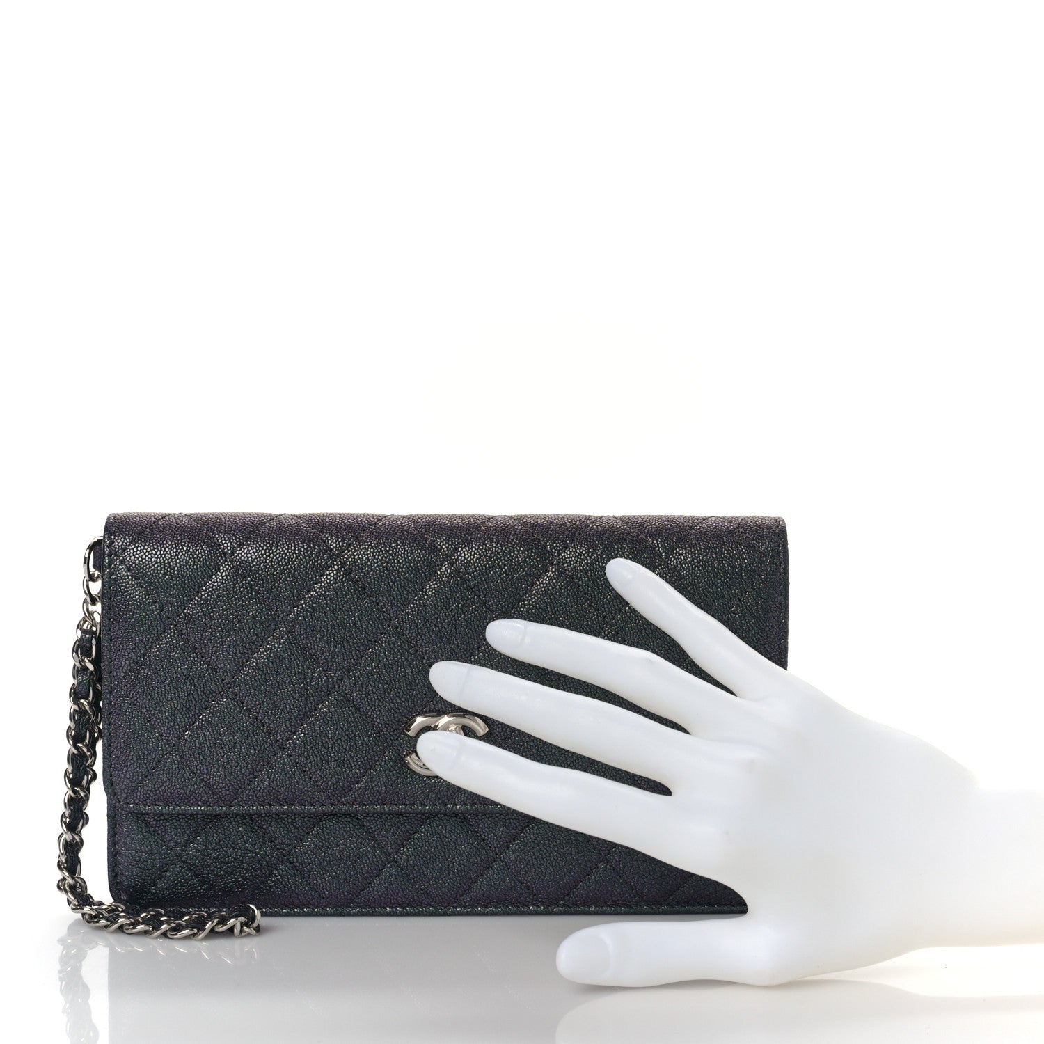 Chanel Iridescent Caviar Quilted Classic Pouch Clutch Black 2 of 11