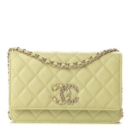 Chanel Caviar Quilted French New Wave Chain CC Wallet On Chain WOC Light Green 1 of 12