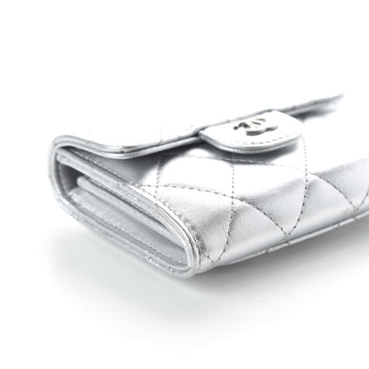 Chanel Metallic Lambskin Quilted Flap Card Holder Wallet Silver 6 of 11