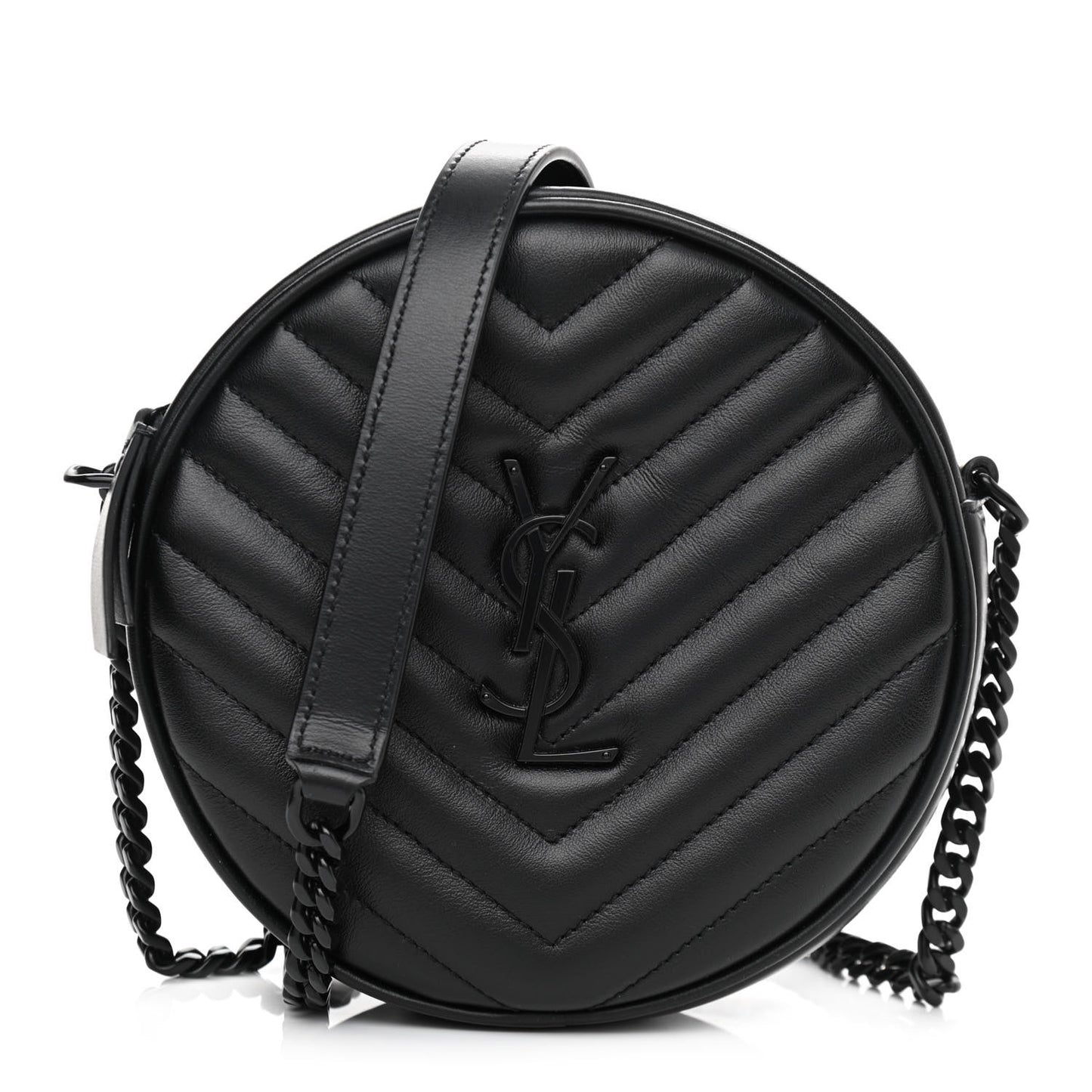 Calfskin Matelasse Chevron Round Vinyle Camera Bag Black