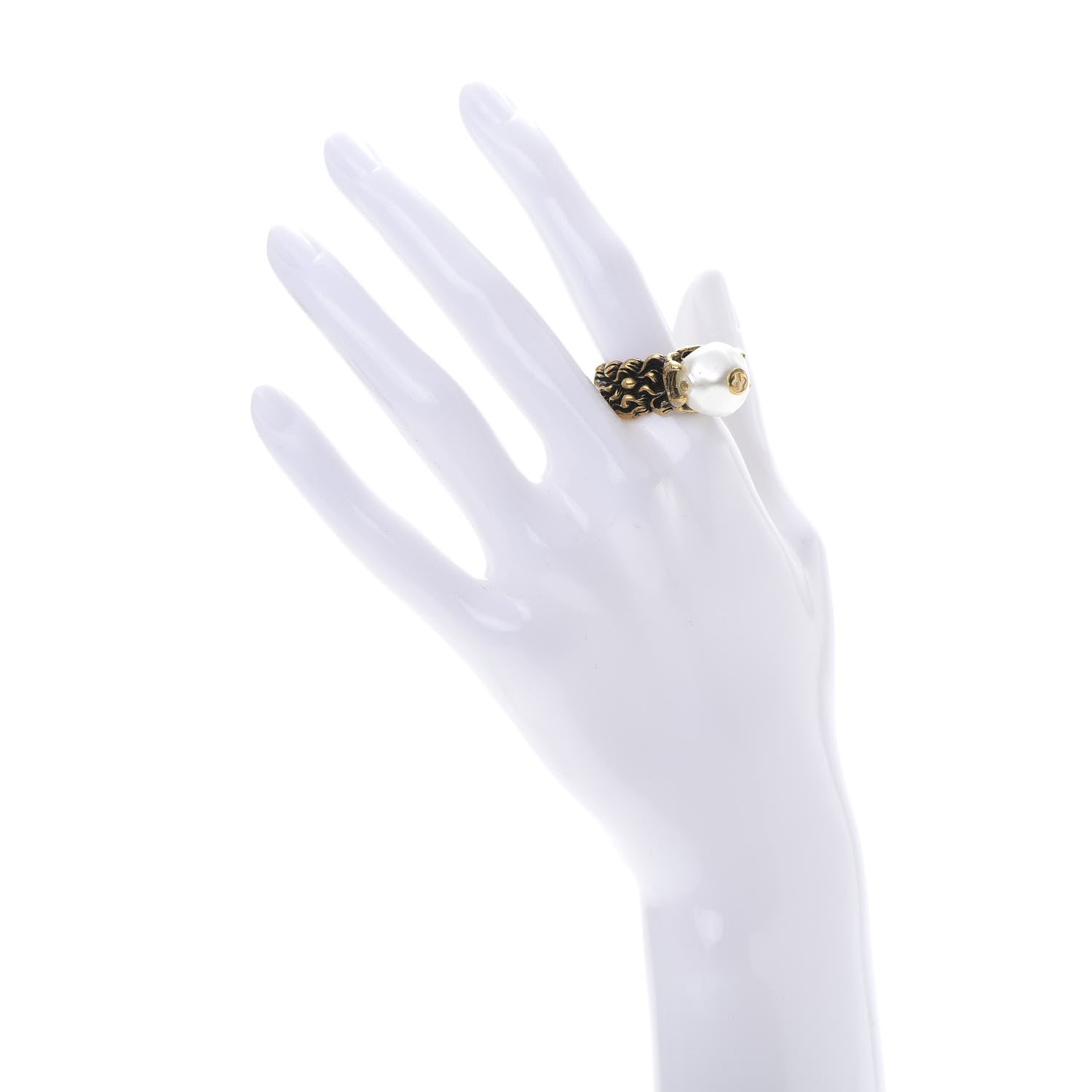 Gucci Metal Pearl Ring 9.5 Aged Gold 2 of 6