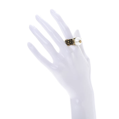 Gucci Metal Pearl Ring 9.5 Aged Gold 2 of 6