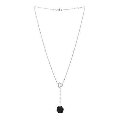Chanel 18K White Gold Diamond Black Onyx Camelia Sculpte Drop Pendant Necklace 3 of 5