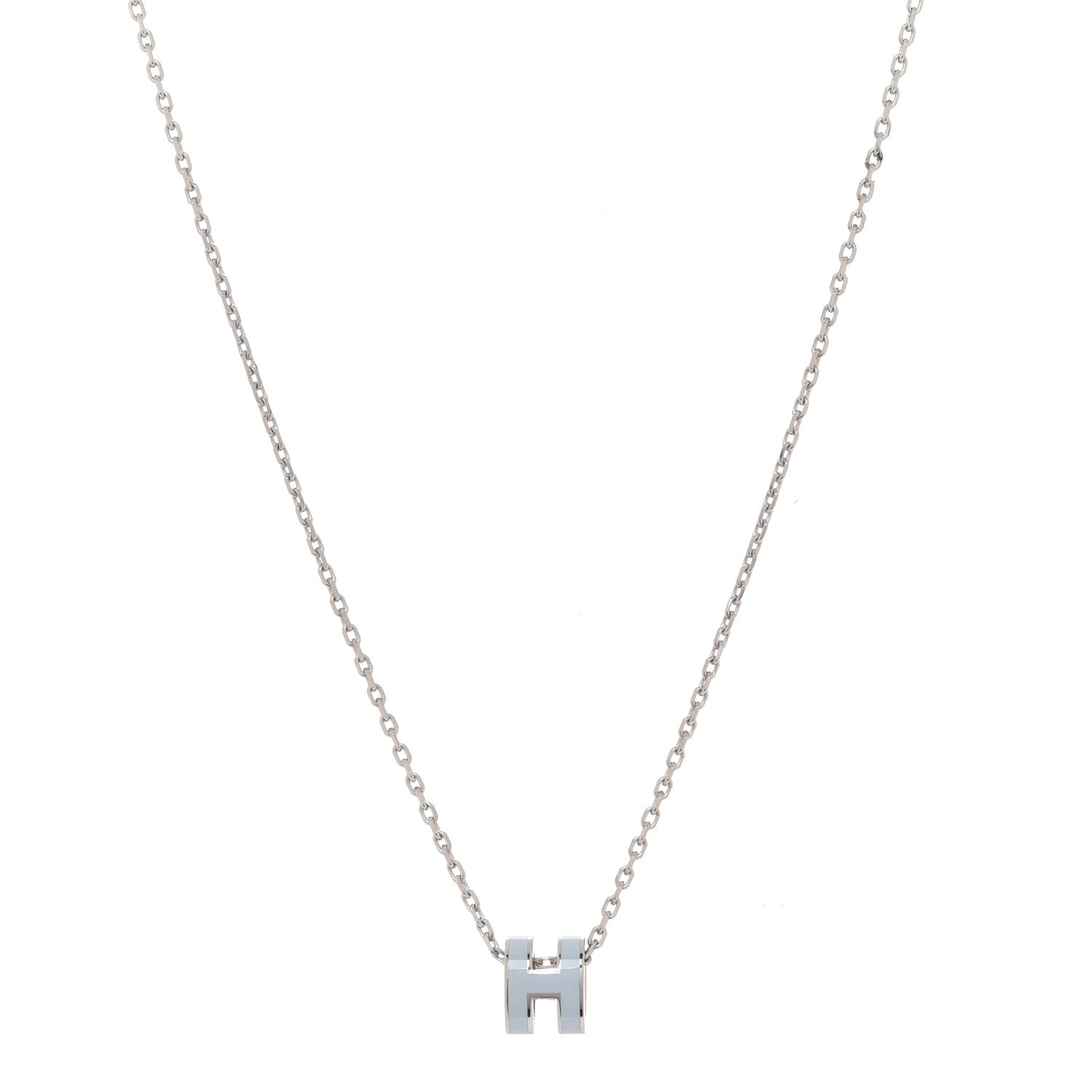 Hermes Lacquered Palladium Mini Pop H Pendant Necklace Bleu Zephyr 1 of 7