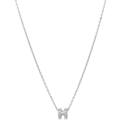 Hermes Lacquered Palladium Mini Pop H Pendant Necklace Bleu Zephyr 1 of 7
