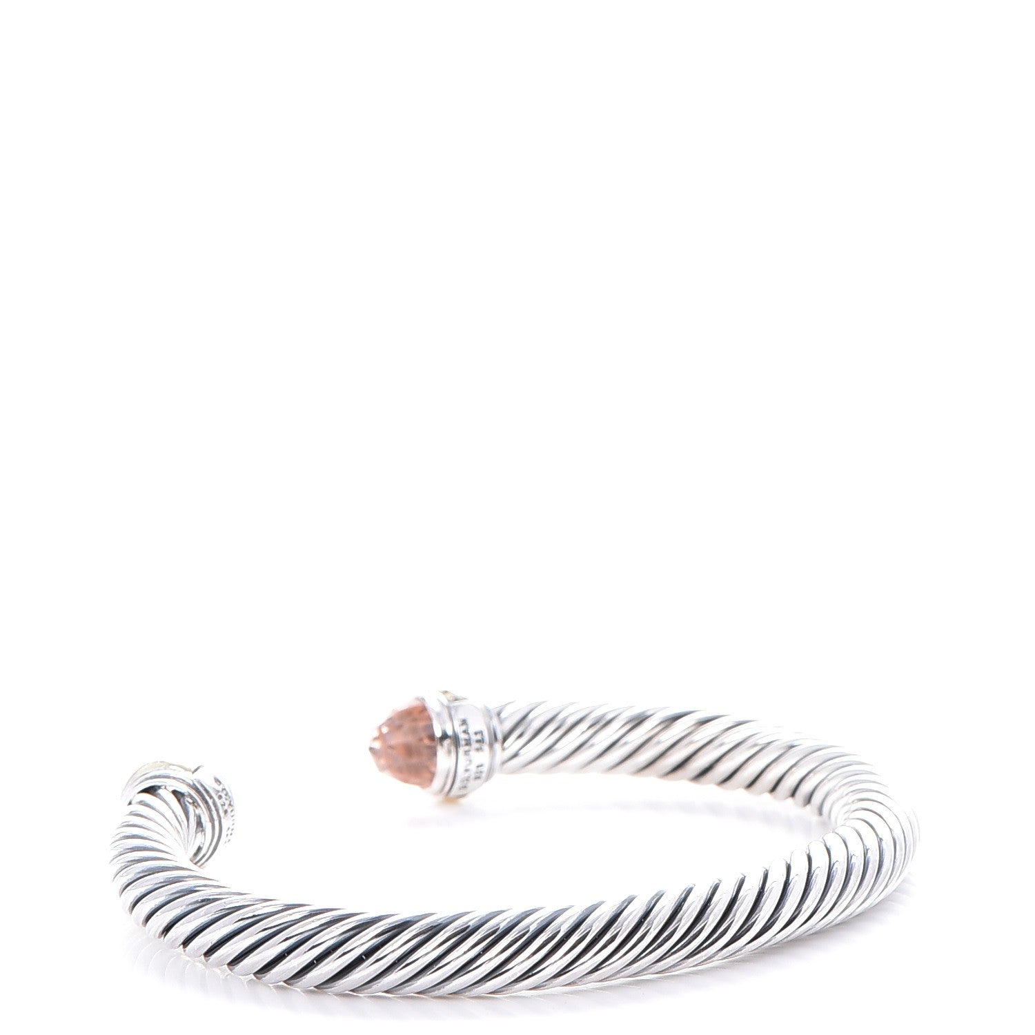 David Yurman Sterling Silver 14K Yellow Gold Morganite 7mm Cable Classics Bracelet 3 of 5