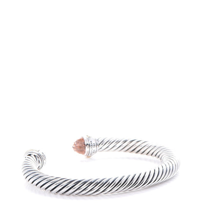 David Yurman Sterling Silver 14K Yellow Gold Morganite 7mm Cable Classics Bracelet 3 of 5