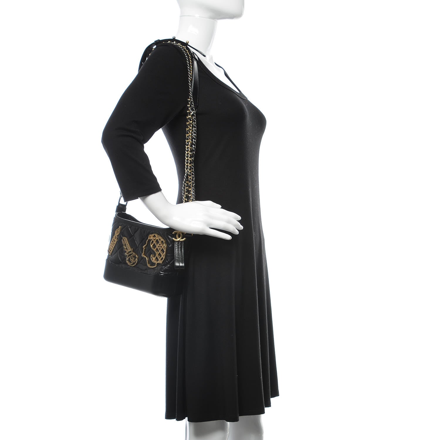 Chanel Aged Calfskin Quilted Charms Small Gabrielle Hobo Black 2 of 10