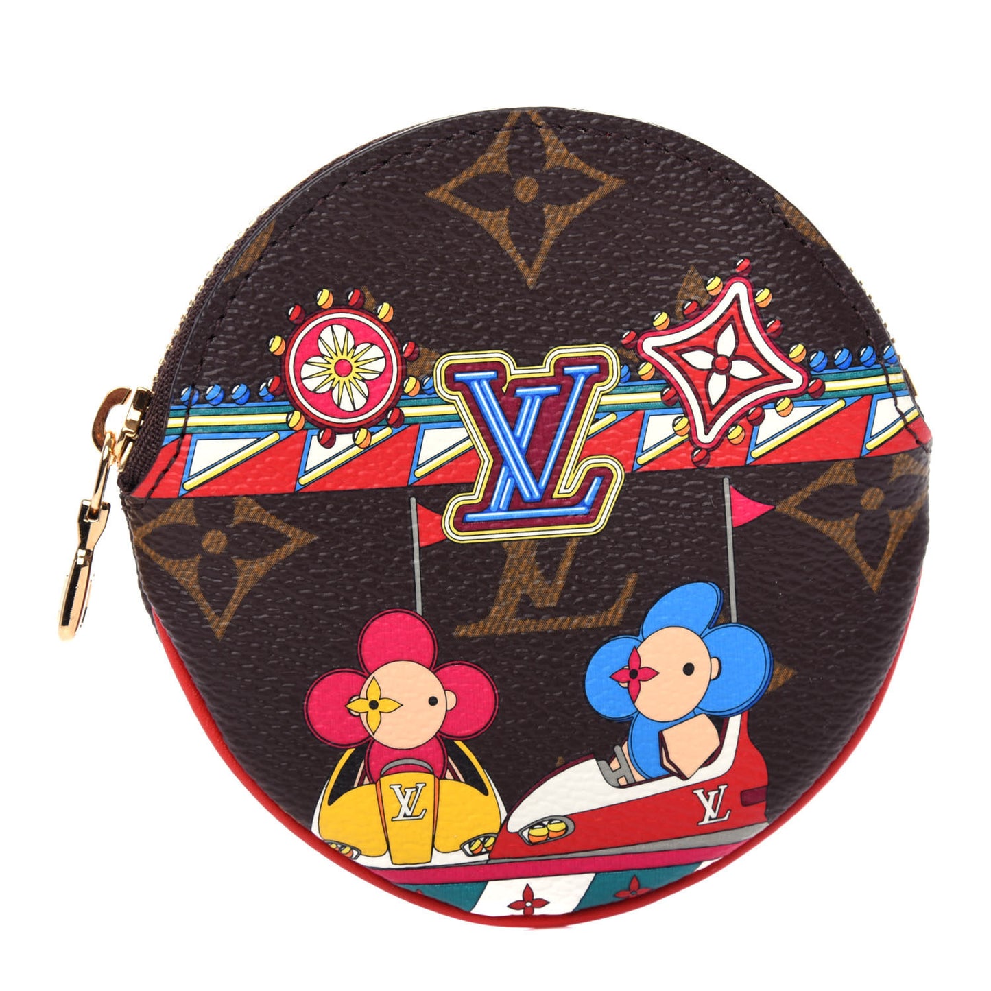 Monogram 2020 Christmas Animation Bumper Cars Round Coin Purse Coquelicot