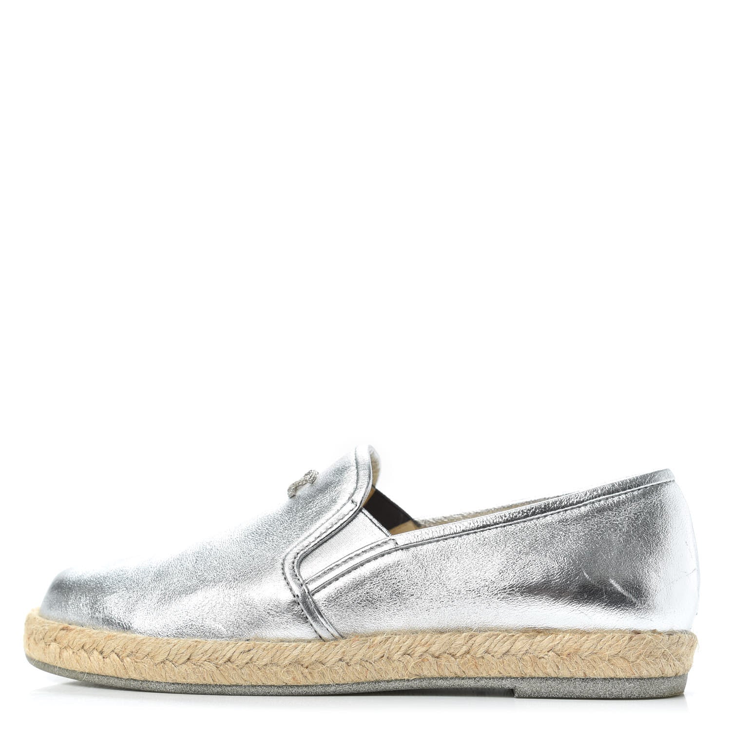 Chanel Crumpled Lambskin CC Mocassin Loafer Espadrilles 35 Silver 1 of 10