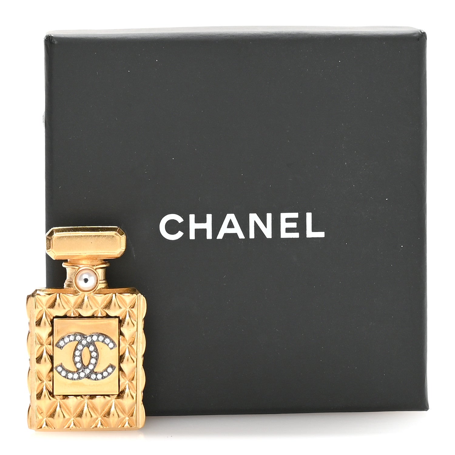 Chanel Enamel Pearl Quilted Perfume Bottle CC Brooch Gold 8 of 8