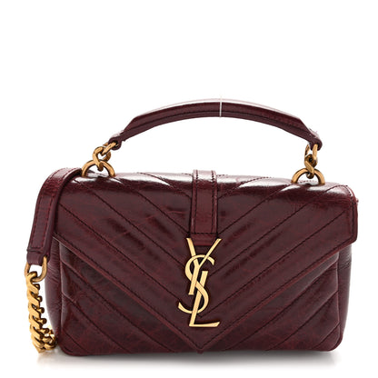 Saint Laurent Shiny Calfskin Matelasse Chevron Monogram Mini College Bag Deep Hot Wine 1 of 11