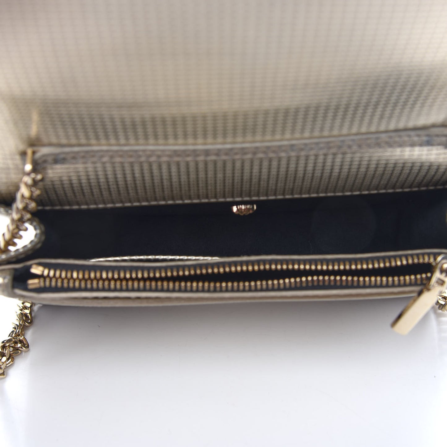Patent Embossed Medusa Evening Clutch Bag Gold