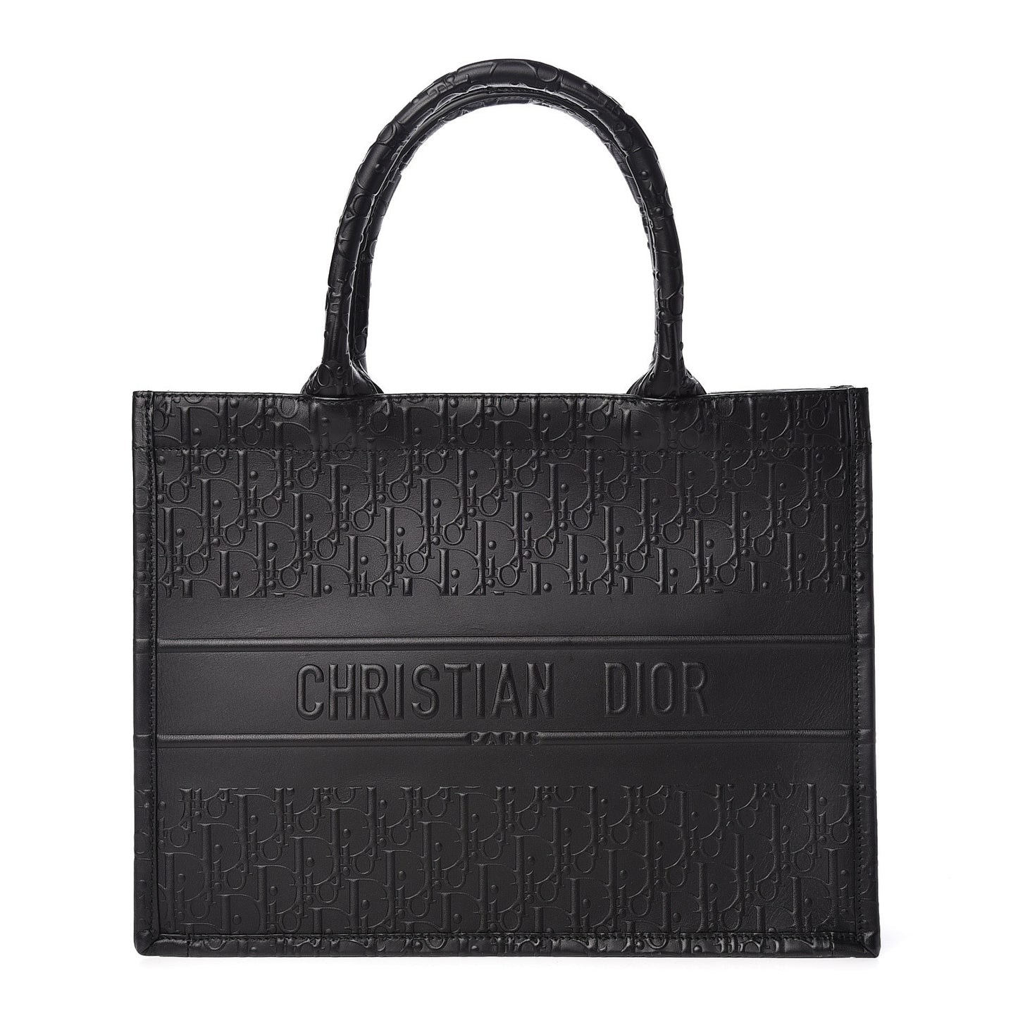 Oblique Calfskin Embossed Medium Book Tote Black