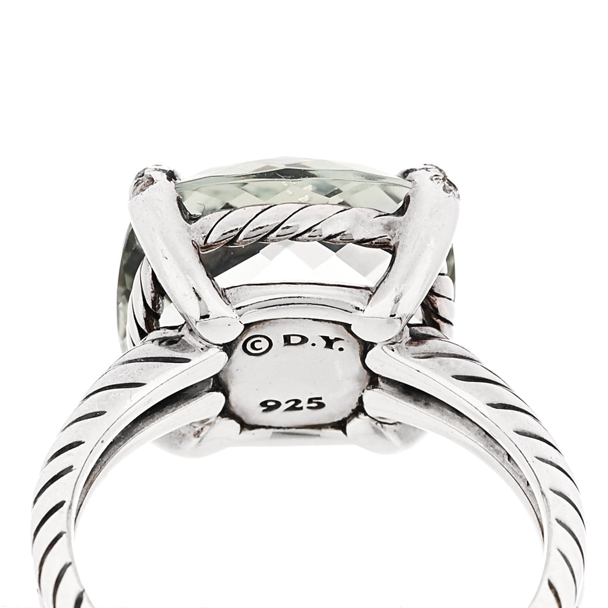 Sterling Silver Diamond Prasiolite 14mm Chatelaine Ring 60 9