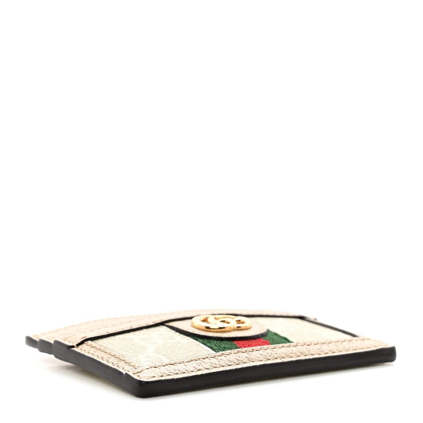 GG Supreme Monogram Textured Dollar Calfskin Web Ophidia Card Holder Beige Mystic White Oatmeal