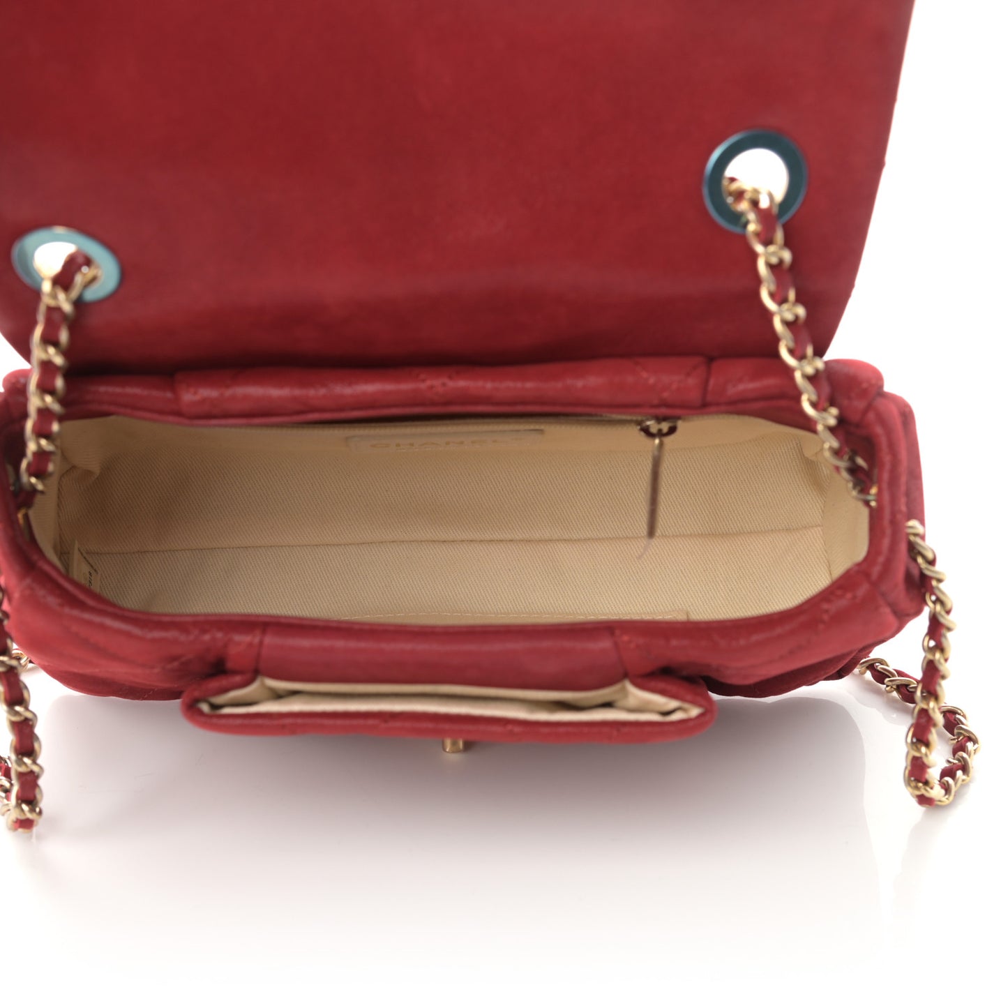 Iridescent Calfskin Quilted Small Chic Quilt Flap Red