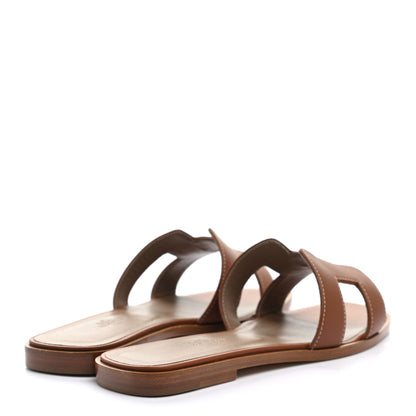 Hermes Box Calfskin Oran Sandals 36.5 Gold 4 of 9