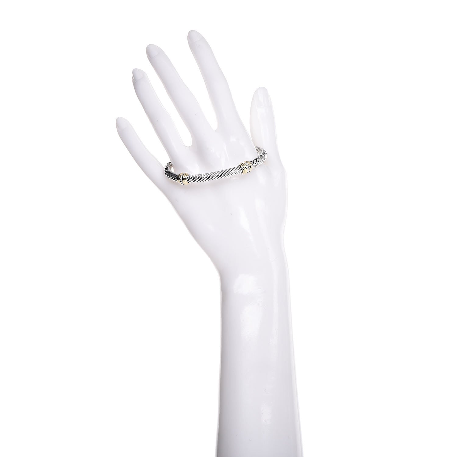 David Yurman Sterling Silver 18K Yellow Gold Diamond 5mm Cable Classics Double Station Bracelet 2 of 5